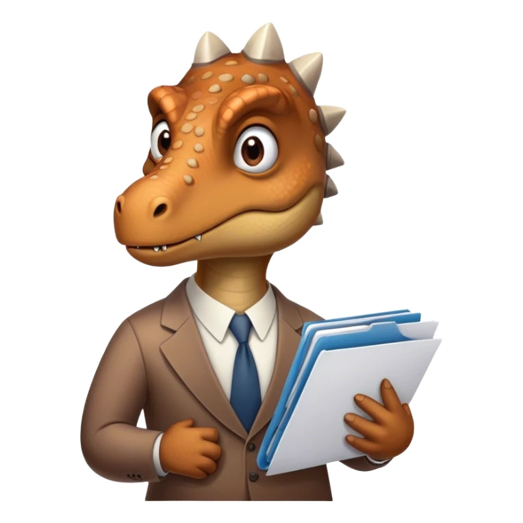 sad office dinosaur holding folders and papers sticker