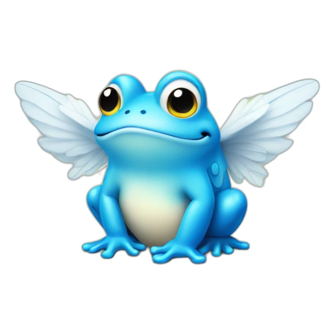 cute round ball shaped blue frog with white angel wings sticker