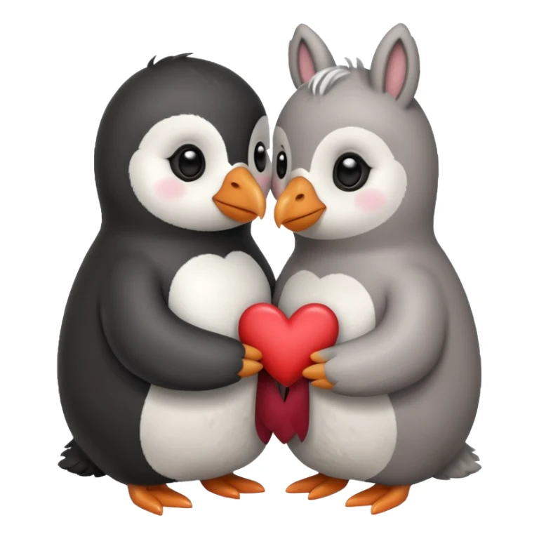 Penguin and llama hugging with hearts  sticker