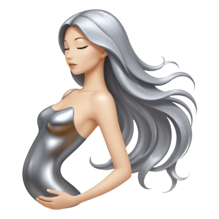 abstract sensual body silhouette, liquid silver chrome, smooth curves, long hair sticker