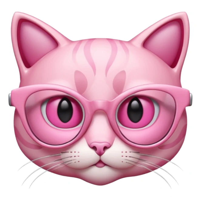 A 3D cartoon rose-pink cat-eye spectacle, glossy curved frame, soft reflections, isolated on plain background. only glasses. sticker