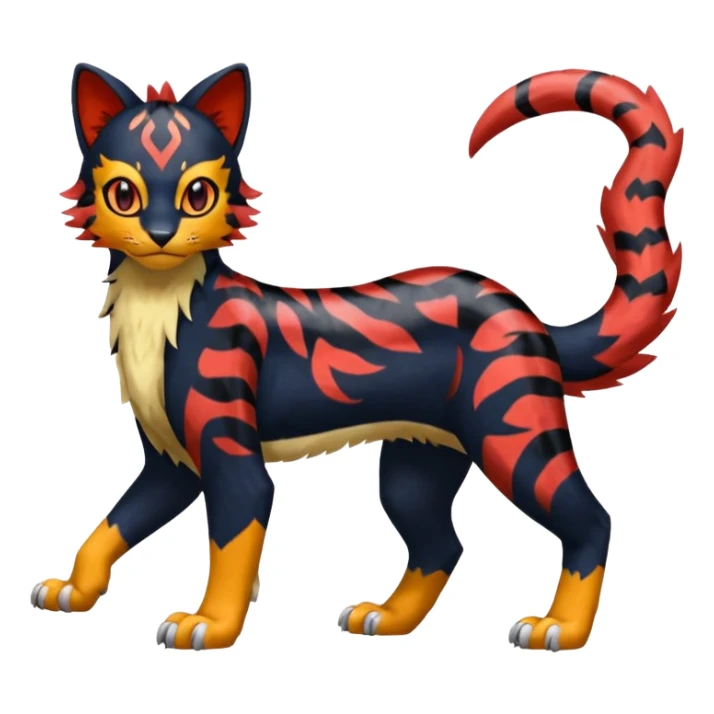 Furry Sneaky Mischievous Expressive Liepard-Nargacuga-Litten-Sprigatito-Pokémon-fusion-creature (full body) sticker