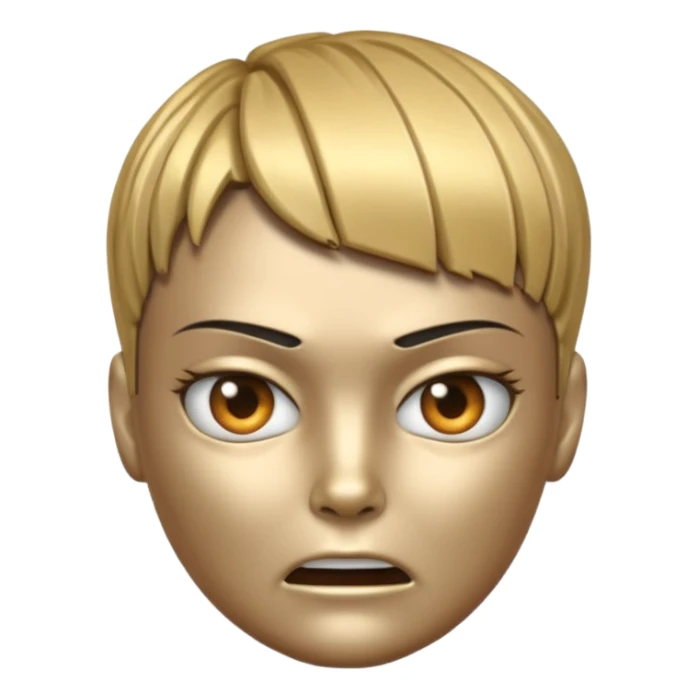 Robot emoji with a "Karen" haircut and angry facial expression sticker