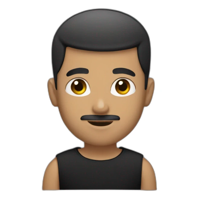 young guy with buzz cut, moustache and goatee, with muscles, in a black tshirt sticker