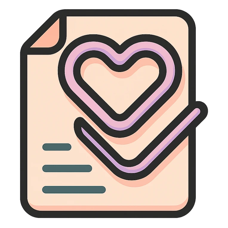 heart-shaped paperclip for documents, icon-color-outlined style, thin clean contours, soft rounded shapes, pastel palette #98B5BC, #B5B3C1, #C9A3C9, #E4C0CA, #F7DCD1, #F7C0AA, detailed shadows and highlights, soft lighting, no background sticker