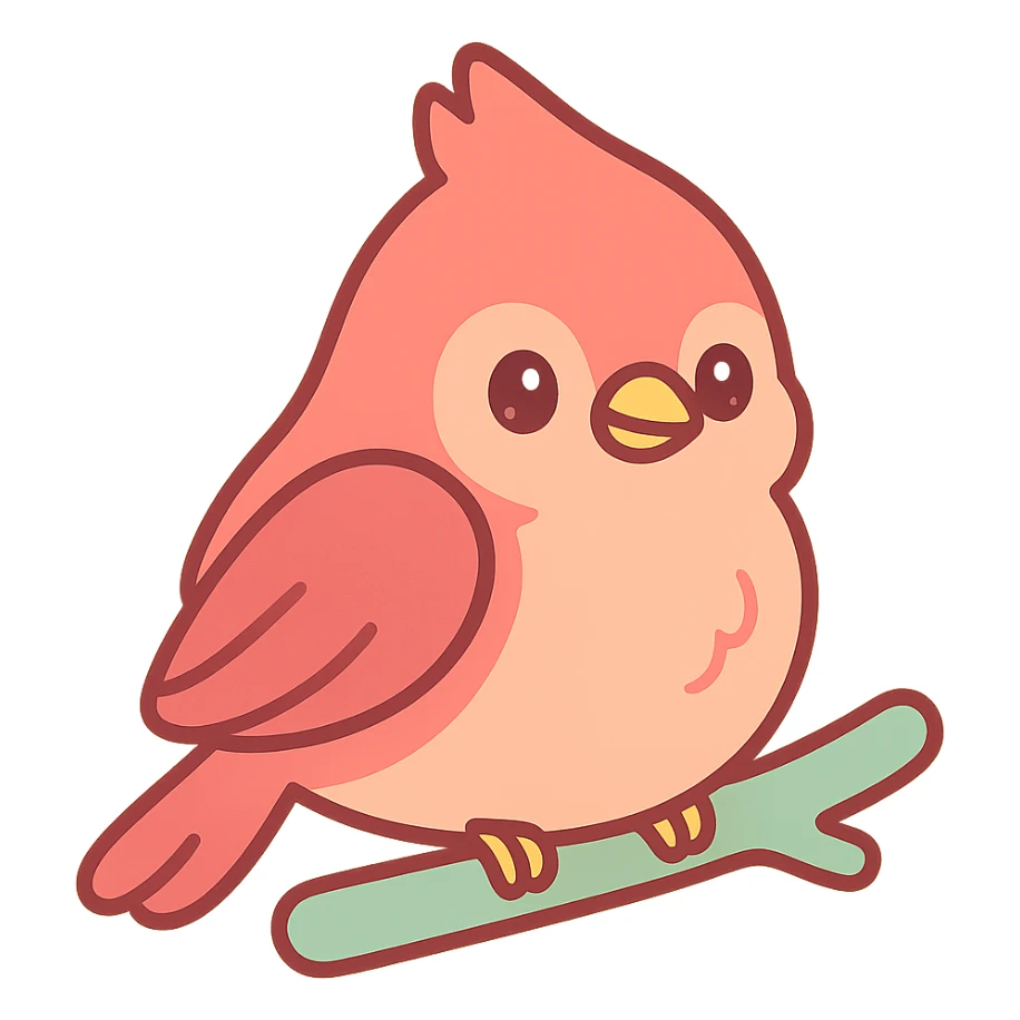 a cardinal bird with soft, plush fur, sitting on a branch sticker