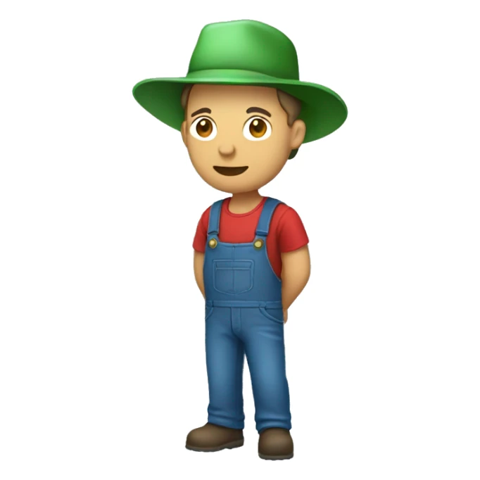 a farmer with green farmer hat, red t-shirt and blue overalls sticker