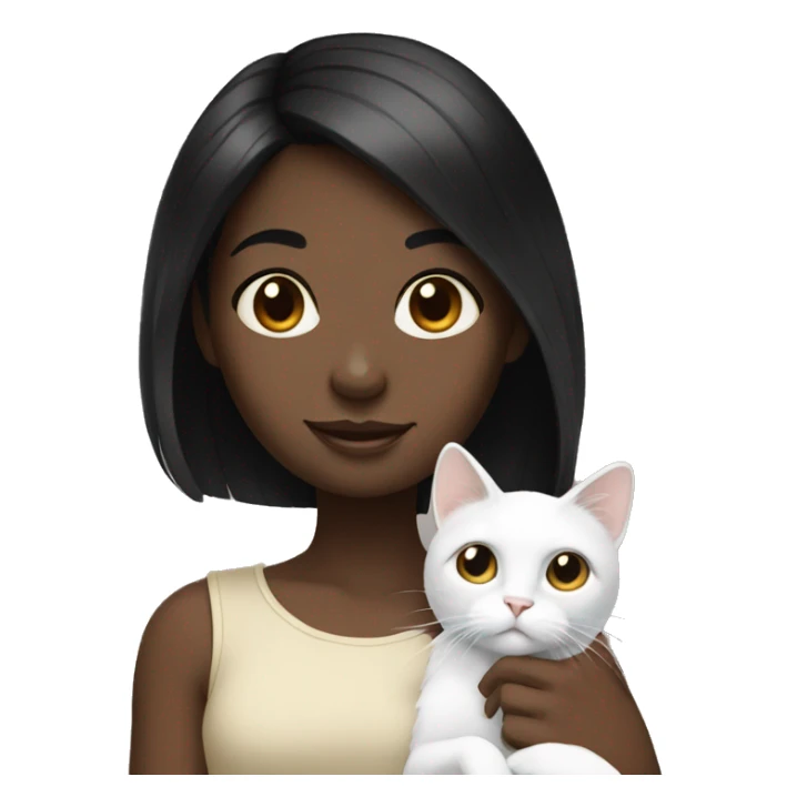 Black hair girl holding white cat sticker