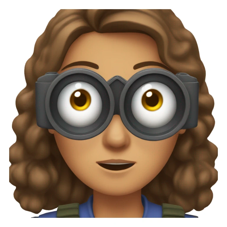 brown-haired woman holding binocular up to her face, surprised facial expression sticker
