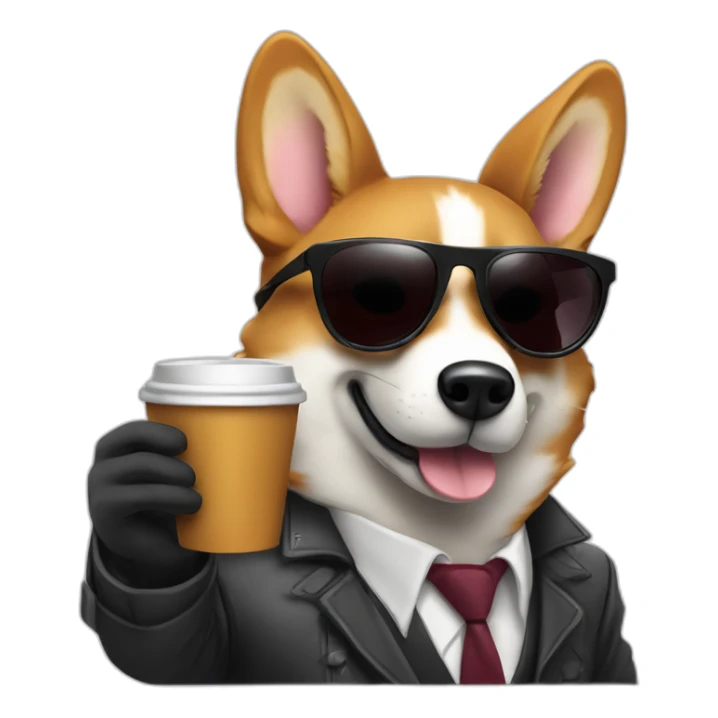 gangster corgy with a gun and sunglasses drinking coffee sticker