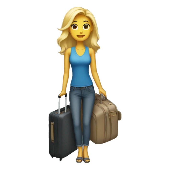 blonde woman with luggage sticker