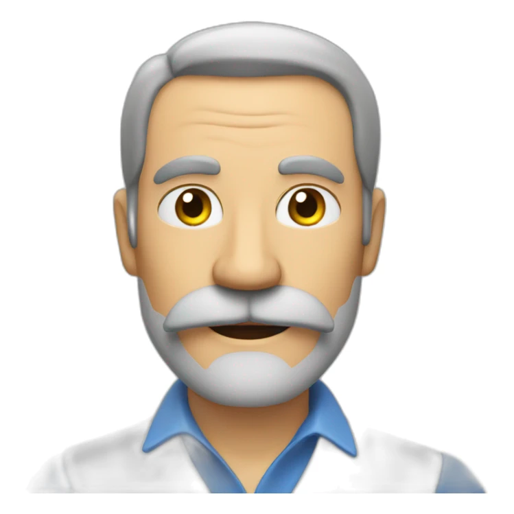 A middle-aged man with a moustache and beard gives a greeting sticker