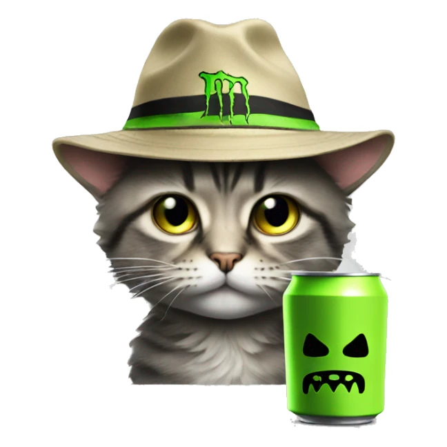 cat with monster energy and Bucket hat  sticker