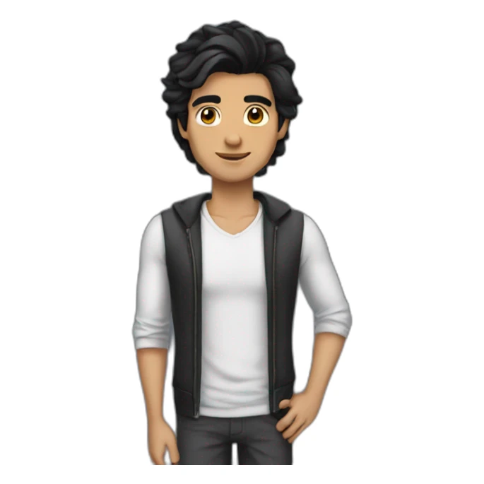 a tall guy with jet black hair grren eyes a tan skin sticker