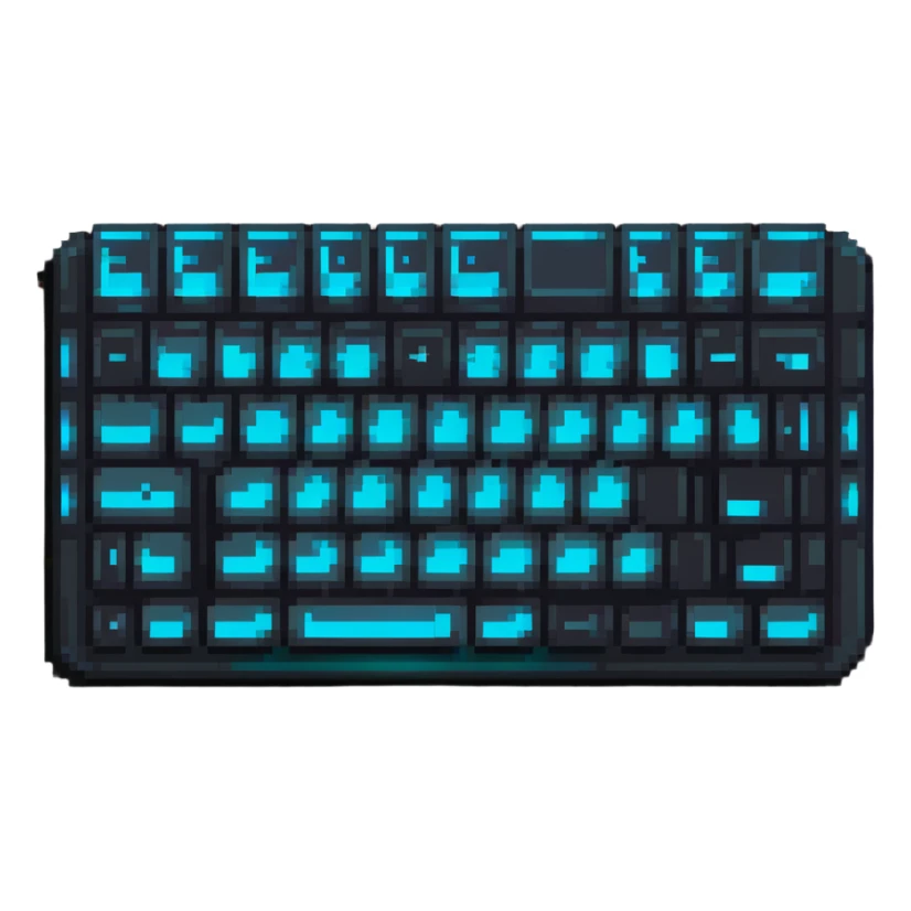 Pixel keyboard with glowing keys or a glowing screen in dark mode sticker