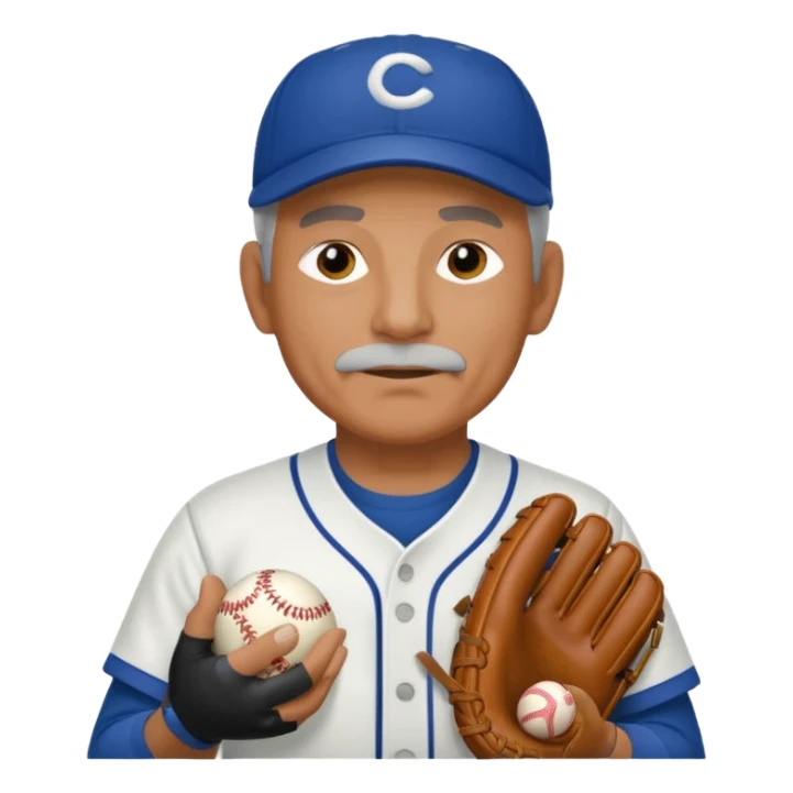 Older Baseball Coach with sports whistle and a baseball glove sticker