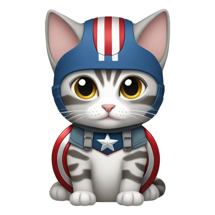 Light gray tabby cat wearing a Captain America costume  sticker