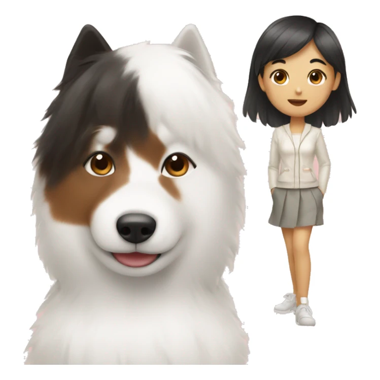 asian girl with Japanese spitz dog sticker