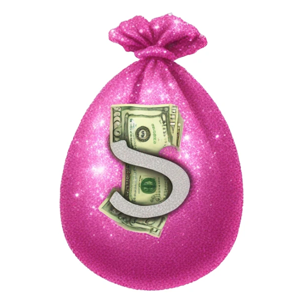sparkly glittery pink wad of cash sticker