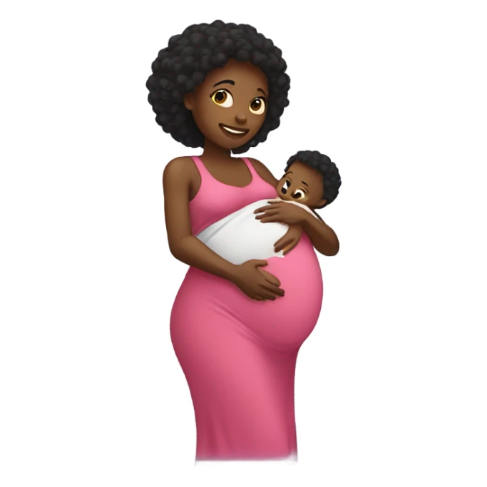 Black pregnant mom holding baby sticker