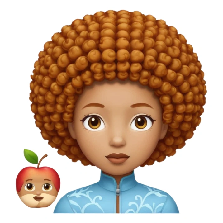 Create an iOS-style emoji of Ice Spice. Neutral facial expression, front-facing head only. Curly ginger short afro hairstyle. Clean Apple emoji style, smooth shading, simple shapes, plain background. sticker