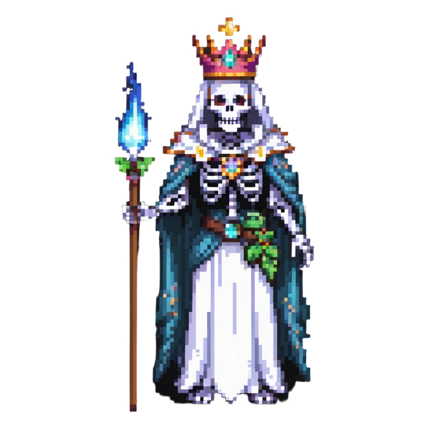 skeleton lich with crown and magical aura sticker