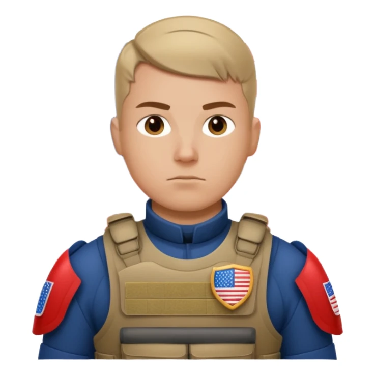 generate realistic white american soldier in body armor and full uniform with small usa flag on shoulder sticker