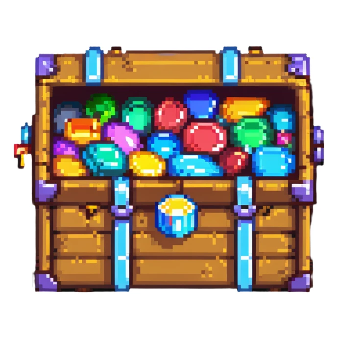 Premium treasure chest overflowing with pixel gems and special member flag sticker
