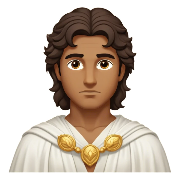 Cinematic Realistic Hercules Portrait, depicted as a classical Greek hero inspired by the Disney version yet echoing the refined proportions and serene dignity of Michelangelo's David. His idealized, sun-kissed bronze skin glows with timeless strength, and his thick, wavy dark hair falls in natural, sculpted curls. Draped in a flowing white robe with delicate golden accents, his expressive eyes radiate determined nobility, all rendered under dynamic natural lighting with a mythic, radiant glow. sticker