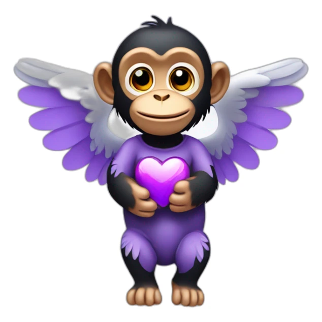 chimpanzee angel with a purple heart sticker