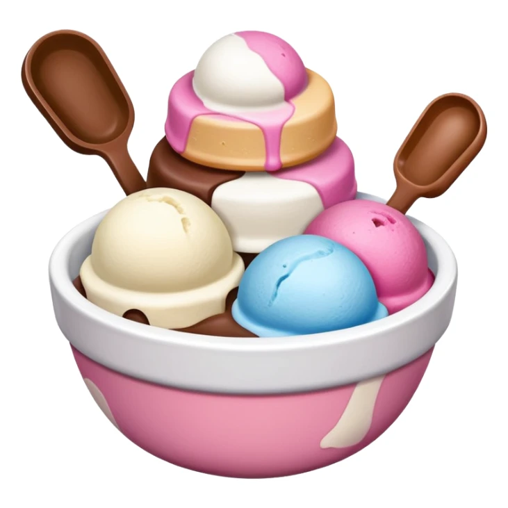Neapolitan ice cream scoops in a bowl no spoon sticker