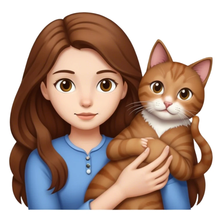 Girl with long brown hair holding a cat sticker