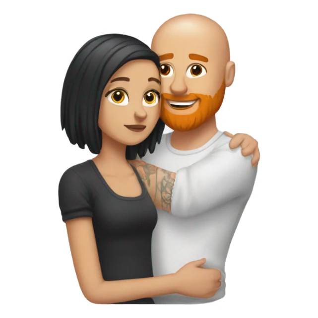 White orange Bearded guy with bald head and tattoos on left hand hugging a brunette hair Croatian girl with nose ring stud sticker