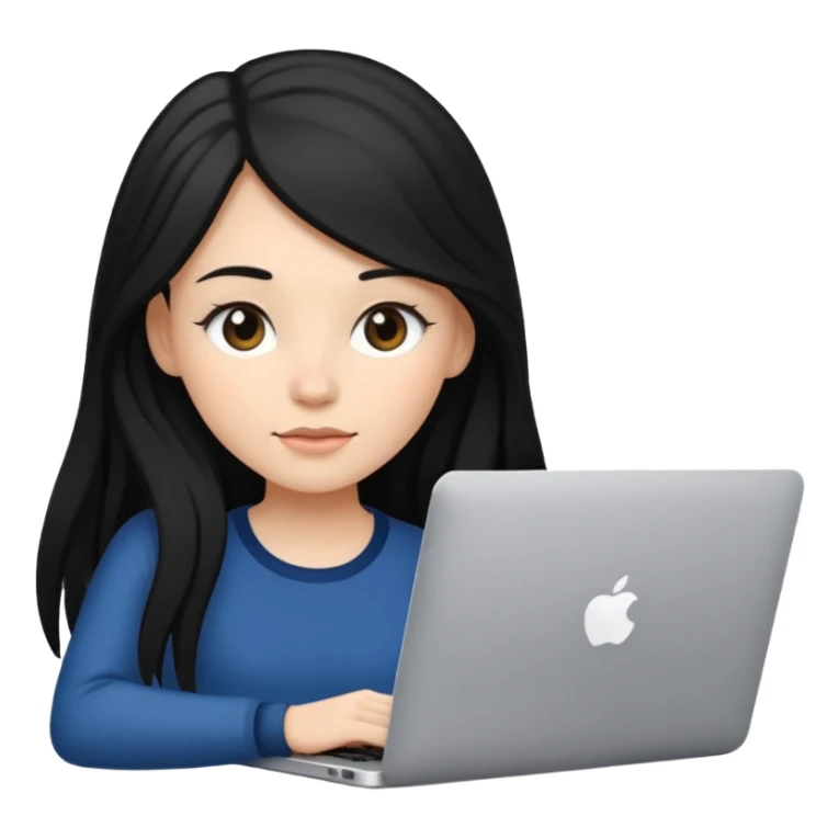 a girl using the mac book air with black  sticker