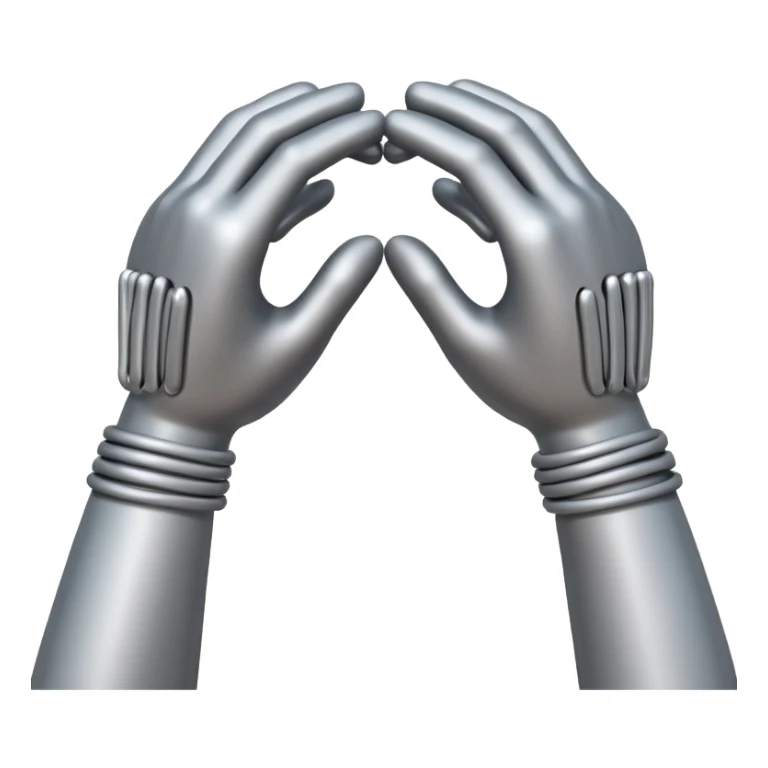 Apple-style 3D emoji of two cartoon hands tightly gripping and bending a solid metal rod, showing visible strain and tension lines around the bend, with dynamic motion curves to emphasize the effort, realistic lighting and smooth Apple emoji texture, no background. sticker