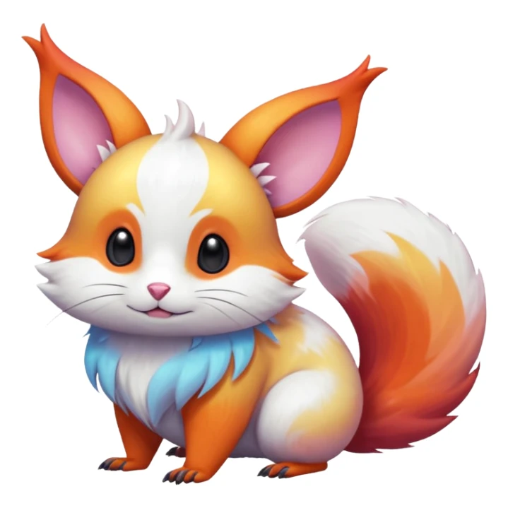  Shiny iridescent light warmly colored reddish-orange-gold-gradients neon vibrant colorful pastel flourishing flurry fuzzy Absol-Minccino-Furret-Zangoose-Chinchilla-fusion-animal-Fakémon-hybrid-creature  sticker
