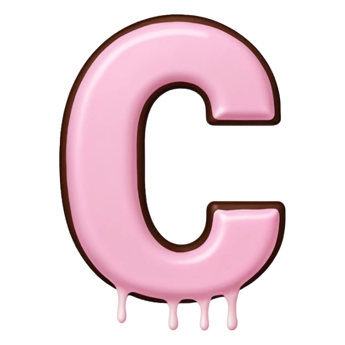 “Single pink bubble letter c, white outline, bottom dipped in chocolate with pink frosting drizzle, kawaii style, glossy, soft shading, clean outline, transparent background, Discord emoji size” sticker