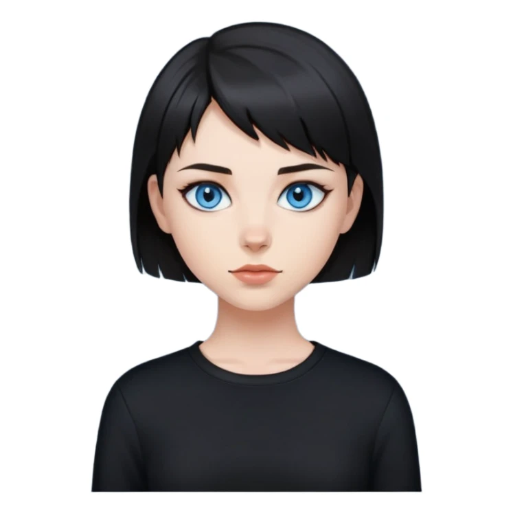 Girl with blue eyes black wolfcut short hair and black clothes  sticker