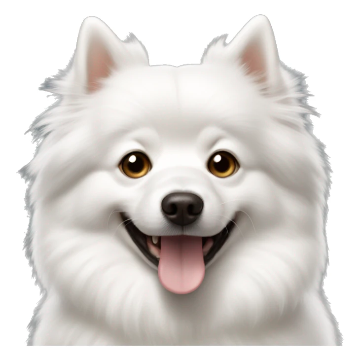 white spitz dog, with brown circles under the eyes and protruding tongue sticker