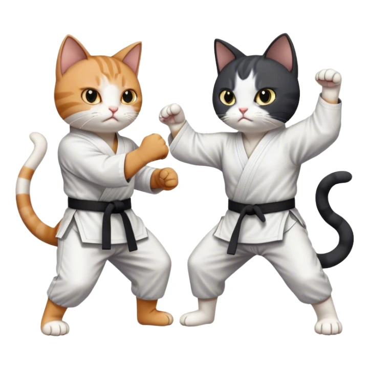 Black and white cat karate fighting a grey and white cat sticker