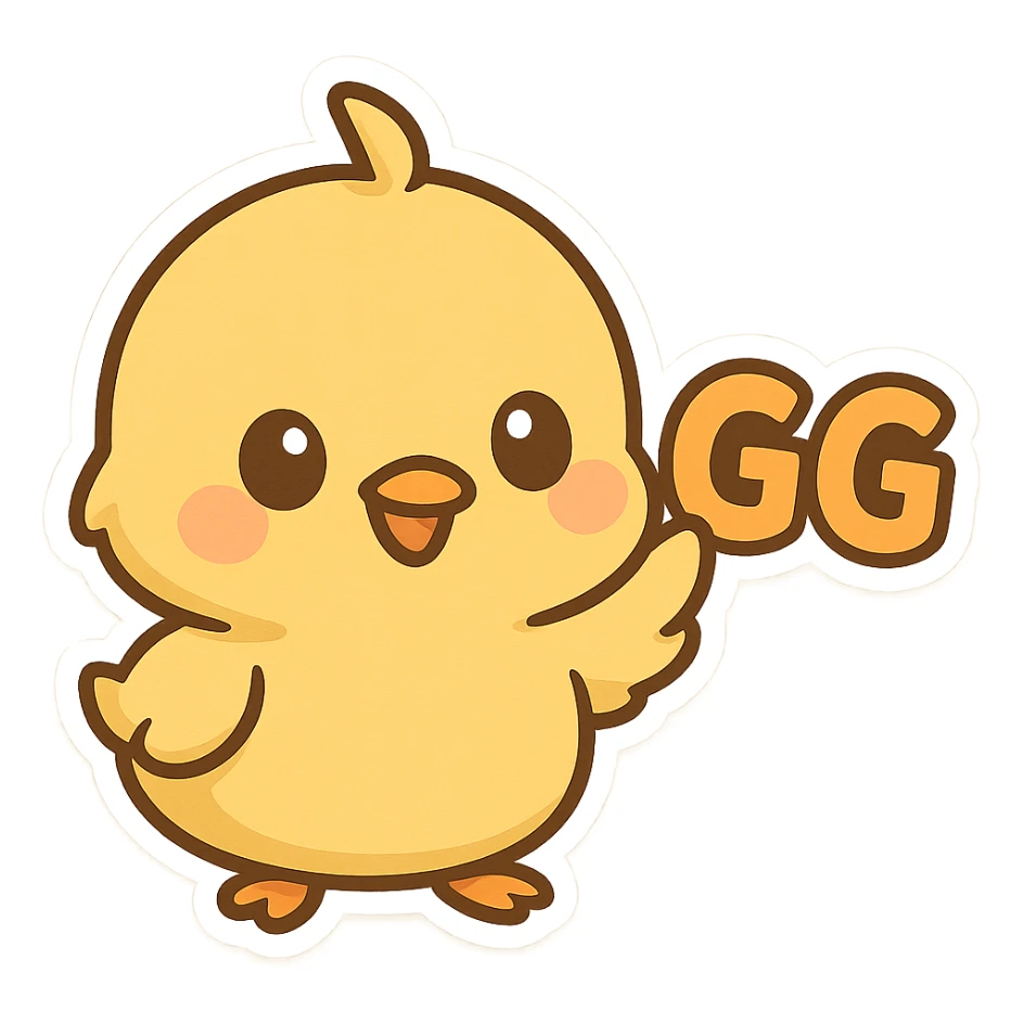 cute chick with the letters GG, playful and friendly, suitable for an icon or sticker sticker