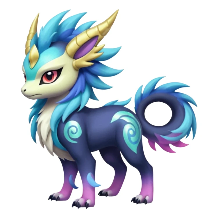 Shiny Sunny furry neon colorful scaly painted Asian pastel-gradient Absol-Meloetta-Solgaleo-Luxray-Suicune-fusion sticker