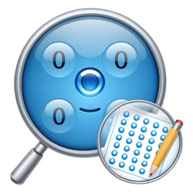  lente di ingrandimento foglio con scritte a risposte multiple blu senza faccia sticker