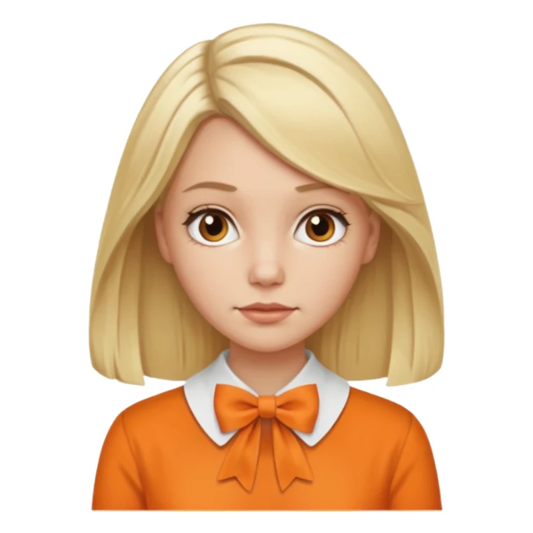 longer blond hair not smiling woman with orange blouse bow collar sticker