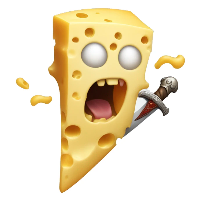 A ghost made of cheese attacking a boy with a sword made of meat sticker