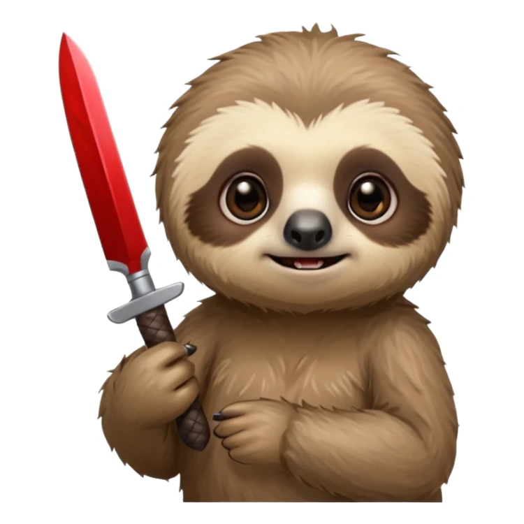 Cute little sloth holding a knife but looking cute but evil sticker