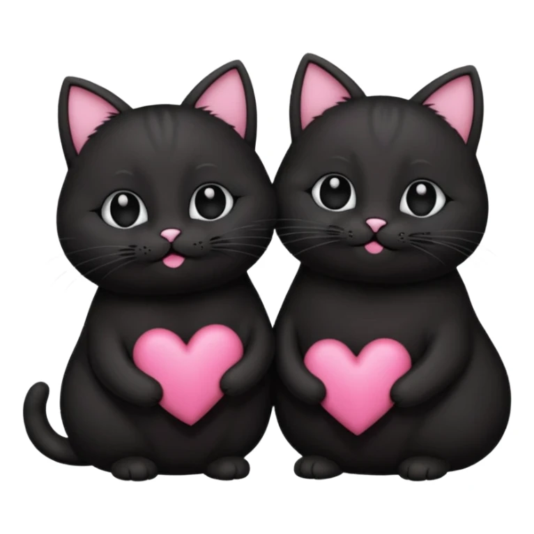 two fat cute black cats love, pink heart, closed mouth, black ears sticker