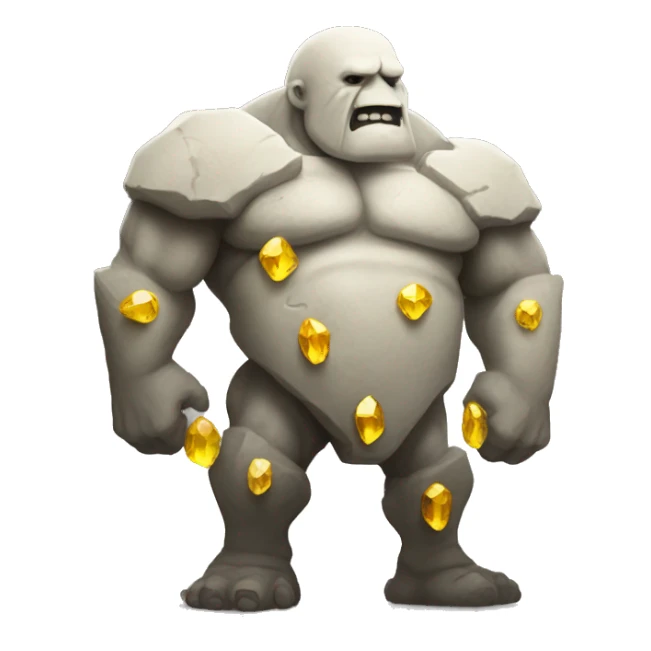 A white stone golem standing with some yellow gems on his back sticker