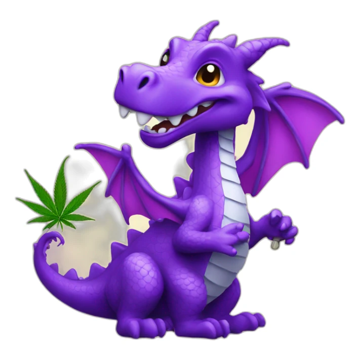 a happy purple dragon holding a cannabis flower sticker