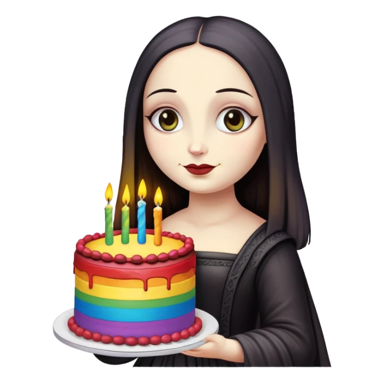 goth monalisa holding a rainbow birthday cake  sticker